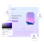 Mockup of a customizable website with color picker and widget icons.