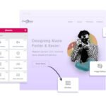 WordPress design interface with plugins and a person holding a camera.