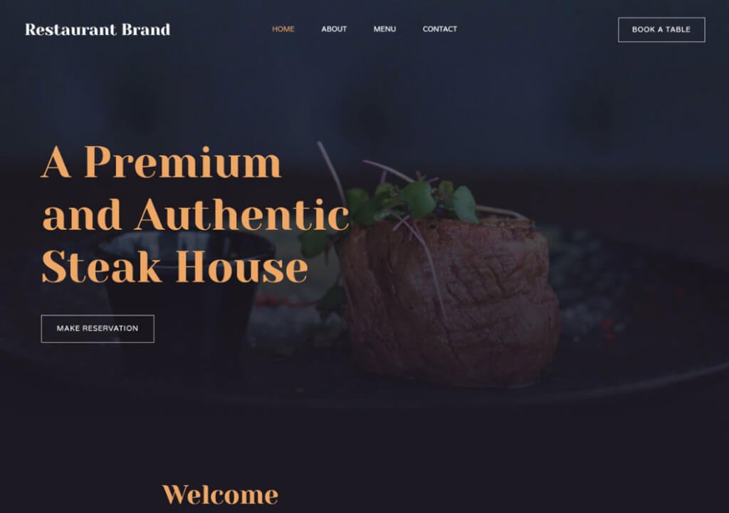Steakhouse website design showcasing premium steak dish.