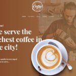 Coffee shop website design with latte art and barista